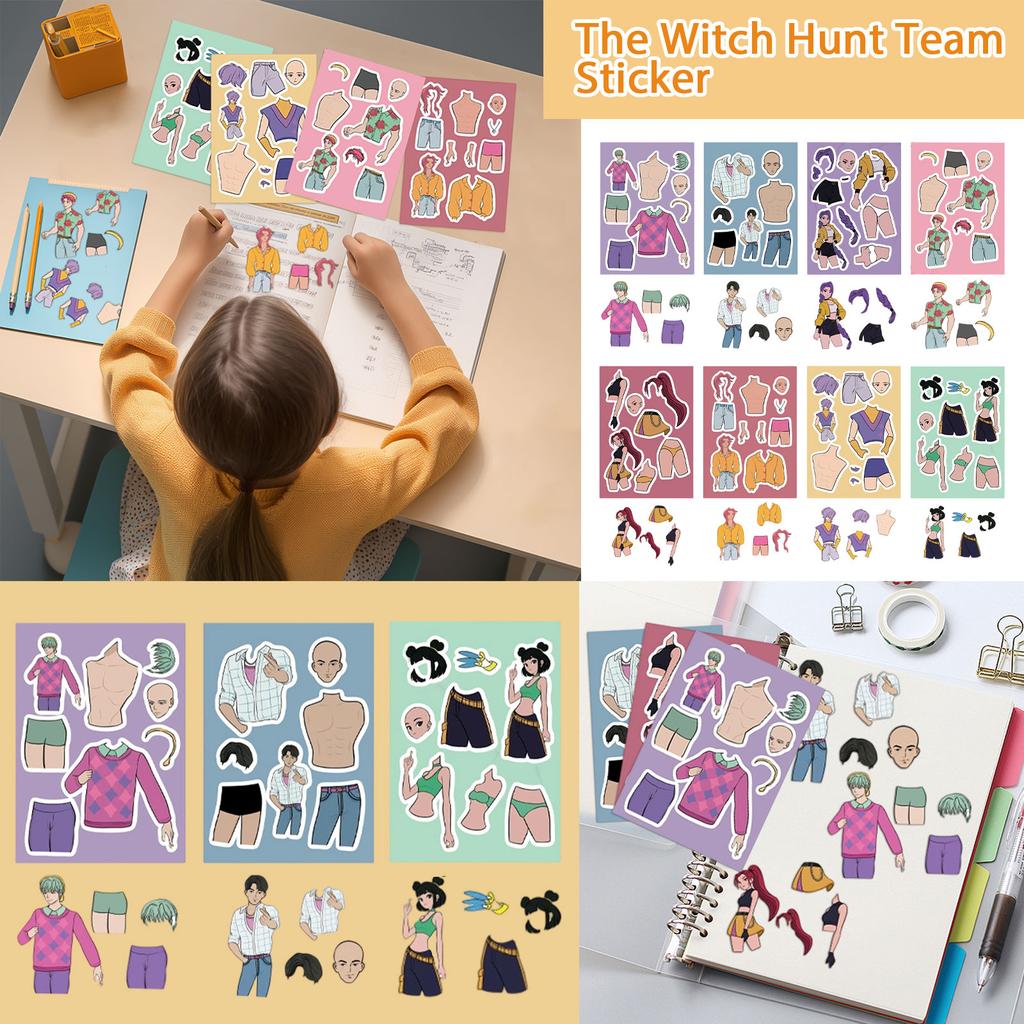 8 Pieces Of Witch Girl Group Stickers Hand Account Cutting Film Package Handmade Decorative Stickers
