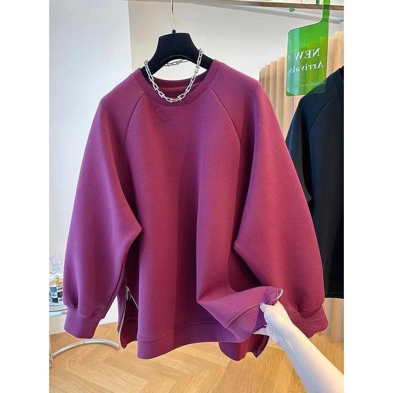Solid Color Velvet Round Neck Sweatshirt for Women Autumn and Winter Loose Design Versatile Casual Top