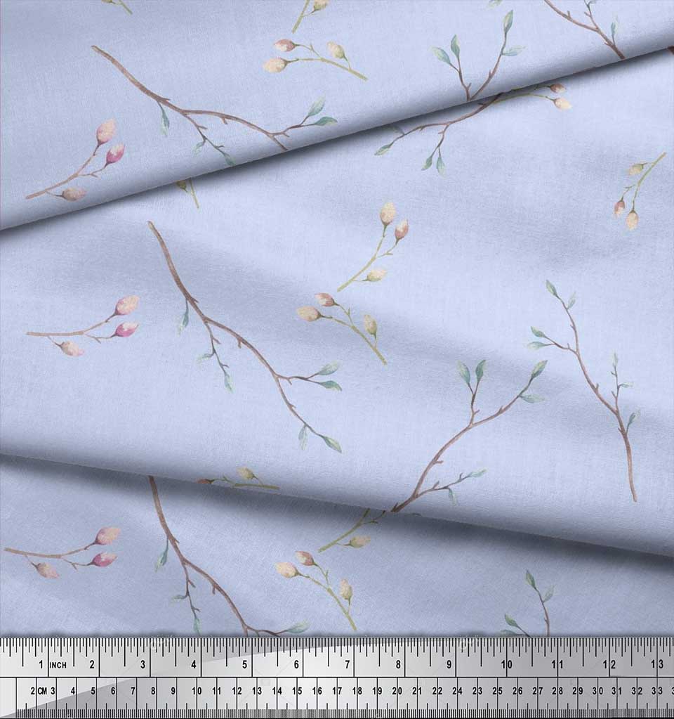 Soimoi Japan Crepe Satin Fabric Leaves & Buds Flower Print Fabric by the metre 42 Inch