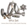 Silver-Gray Velvet Dog Collar with Flower Bag Set