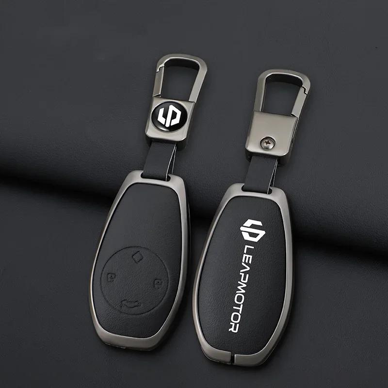 Zinc Alloy Leather Car Remote Key Case Cover For Leapmotor C16 C11 C10 C01 T03 S01 Type Protector Shell Keychain Accessories