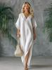 European and American New V-neck Bat Sleeve Split Ends Loose Temperament Dress Long Dress Women's Clothing
