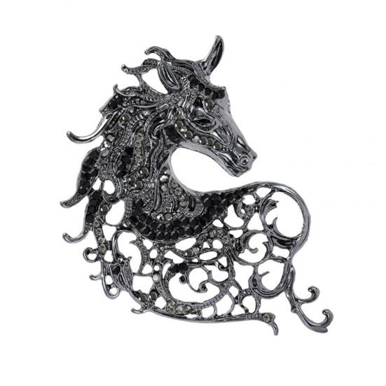 Brooch Alloy Horse Head Design Pin with Sparkling Rhinestones Retro Style