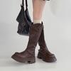 2025 autumn British style leather boots platform belt buckle knight boots women's fashion retro versatile but knee fashion boots