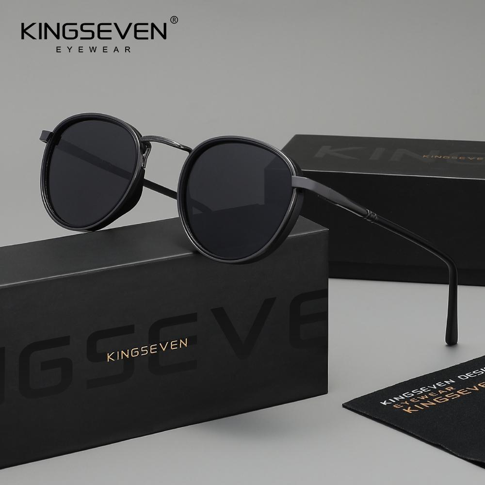 KINGSEVEN Lunettes de Soleil Rondes Décontractées Originales Homme Polarisées UV400 Lunettes de Soleil Mode Rétro de Luxe Femmes Lunettes de Conduite Pêche