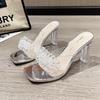 Summer New Women's Slippers Luxury Rhinestone Transparent Quare Toe Sandals Elegant Banquet Party Dress Ladies High Heels