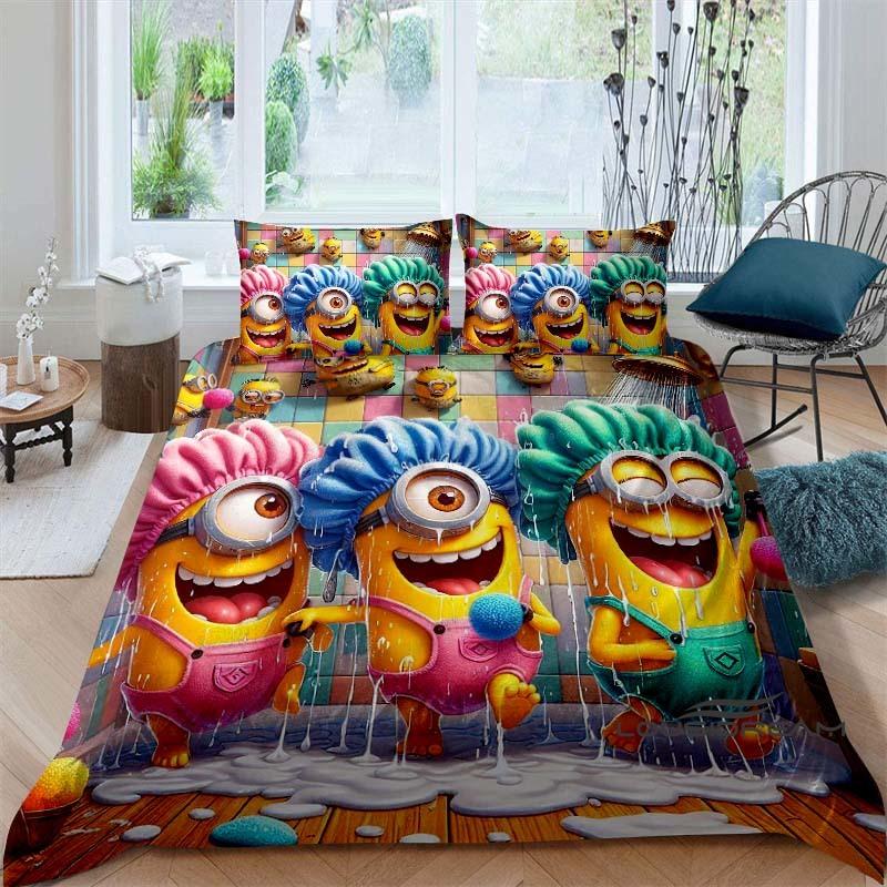 Popular Cartoon Character (Minions) Printed Bedding Set — Duvet Cover Set — Deluxe Gift for Teen Girls, Twin/Single, and Kids