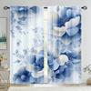 2 Panels Blue and White Floral Print Door Curtains - Polyester Fabric for Living Room   Kitchen   Office   Bedroom