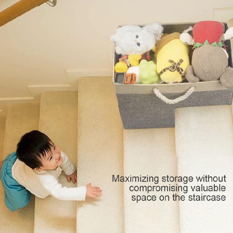 Stair Storage Basket Craft from Natural Materials for Homes Having Children and Pet with Space Saving Designs