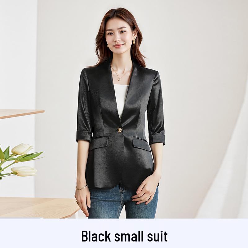 

Женский пиджак петит из абрикосового атласа - Топ костюма с коротким рукавом на весну XXXL