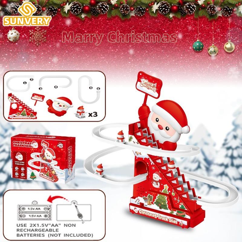 Kids Christma Toy Stair Climbing Track Car Santa Claus Toy Set Slide Track with Music Light Party Favors New Year Gifts