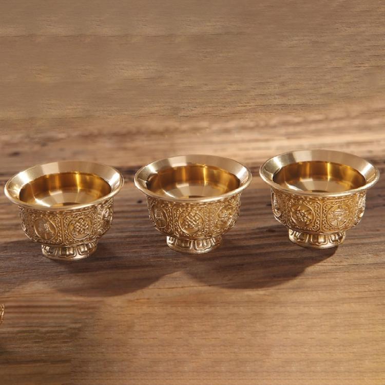 Metal Offering Cup with Eight Auspicious Symbol Tibetan Water Bowl for Household Use Religious Buddhas Decoration