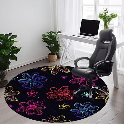 1pc Floral Pattern Office Round Rug, Carpet for Office, Gaming, Lightweight Round Floor Mat Yy260205048