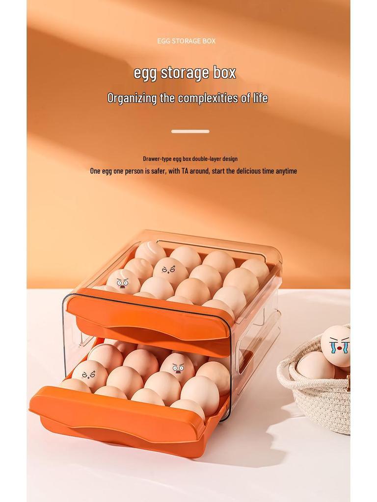 Double-Layer Drawer Egg Storage Box - 32 Grid Stackable Container