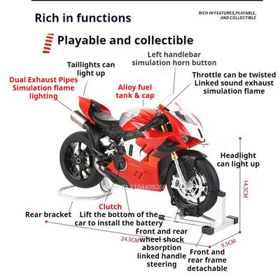 1:9 Size V4R Motorcycle Model Toy Car Shock Absorption Metal Diecast Detachable Frame Spray Motorbike Models Collection Ornament