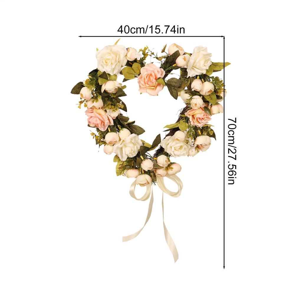 Artificial Flower Wreath Heart-Shaped Rose Fake Garland Simulated Roses Room Door Hanging Decoration Wedding Party Decoration