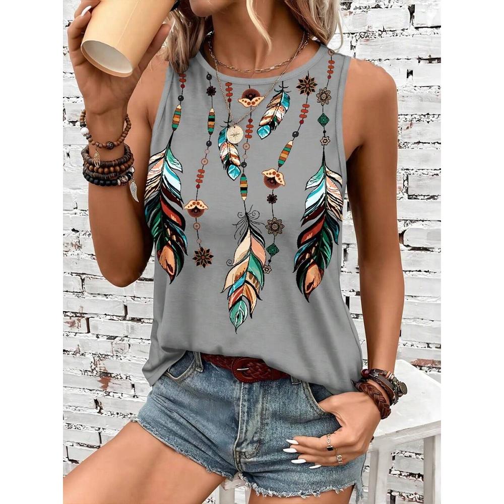

Женская новая этническая майка без рукавов, 3D принт ловец снов, элегантный жилет с круглым вырезом и открытыми плечами, майка без рукавов в стиле Y2K, женская одежда L