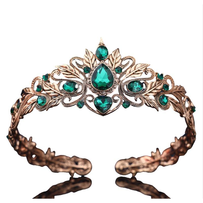 European and American Fashion Baroque Crown Headwear Retro Court Round Teardrop Hair Crown Bridal Performance Princess Accessory