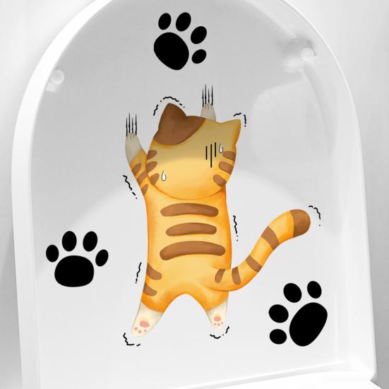 Kreslená nálepka na kočičí toaletu Odnímatelná samolepicí vodotěsná PVC Obývací pokoj Koupelna Nástěnné umění Kotě Paw Dekorace na víko toalety
