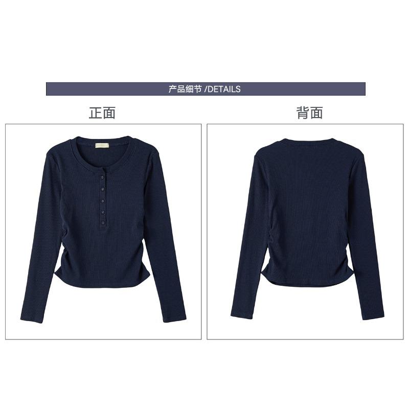 Women S Long Sleeve T Shirt Slim Fit Pleated Cotton Base Layer