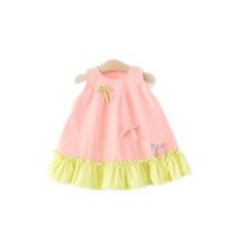 Summer Girls Sleeveless Cotton Princess Dress With Bow Hem Spliced Design Cute Casual Party Sundress For Kids