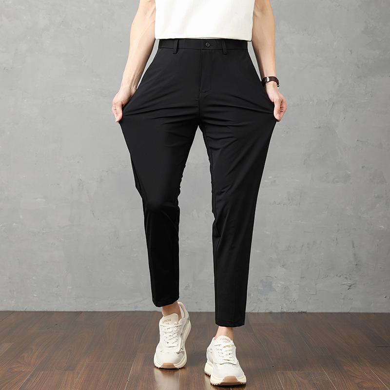 Summer New Light Luxury Summer Nylon Ice Silk Men's Casual Pants Slim Fall Men's Trousers Nine Points Men
