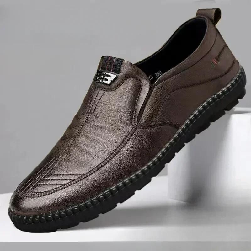 New Men's Leather Shoes Outdoor Casual Shoes Breathable Non Slip Flat Shoes Men's Driving Walking Shoes Zapatos De Cuero