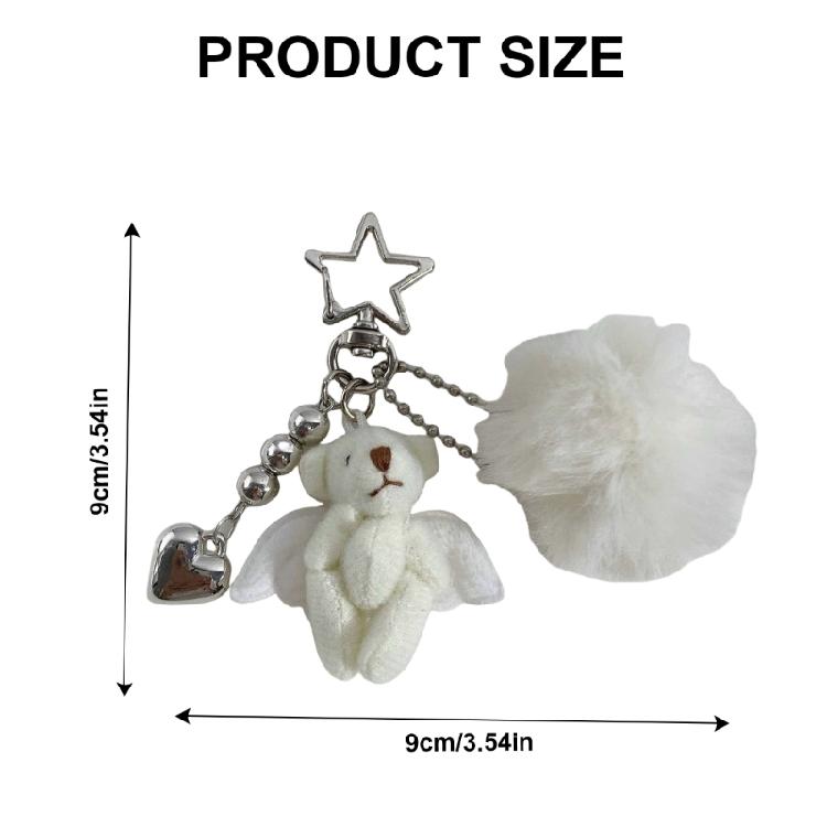 Pompoms Adorned Bear Keyring Plush Animal Keychain Pendant Handmade Phone Charm Unique Gift for Children and Teens