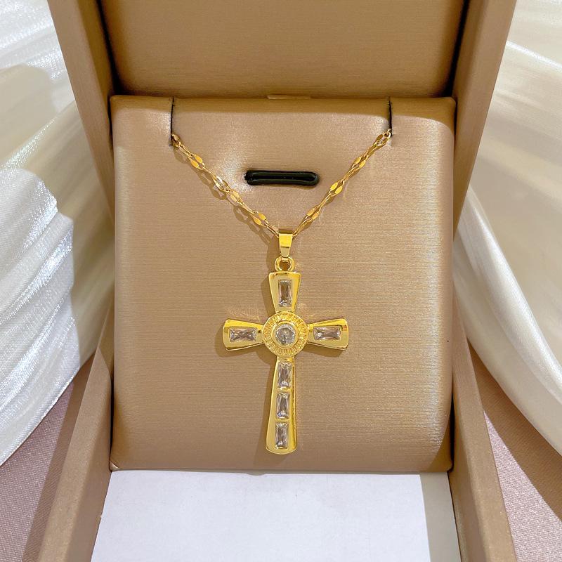 Titanium Steel Micro-Inlaid Gold Plated Women's Lucky Bead Necklace - Trendy Clavicle Chain Accessory