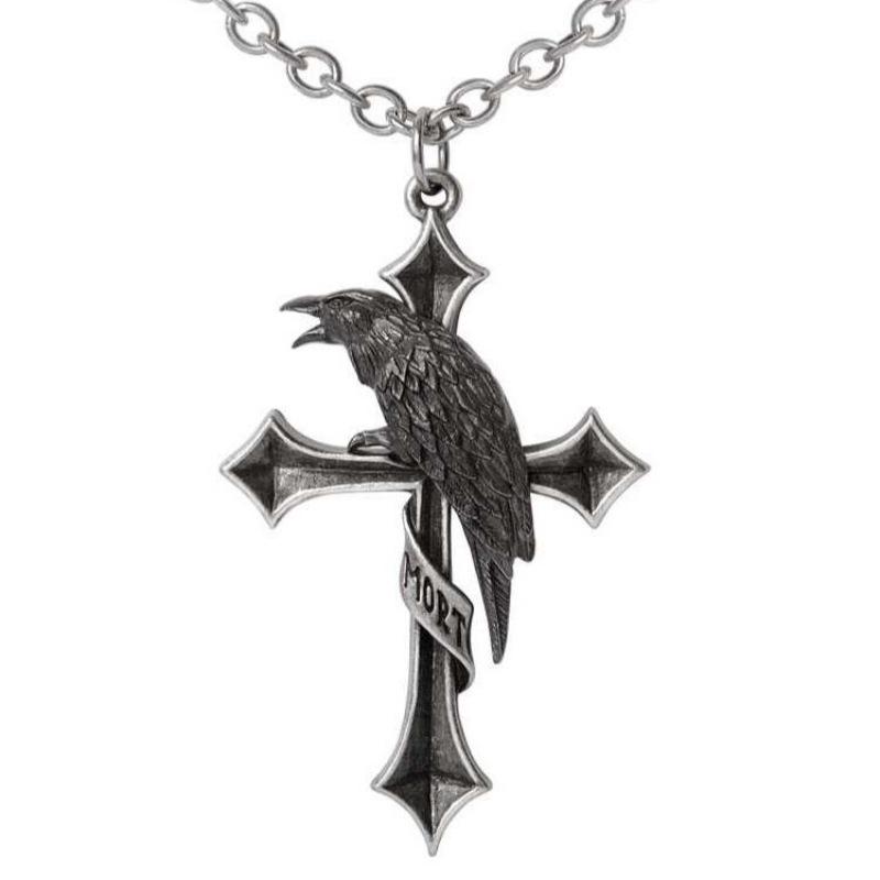 

Gothic Punk Black Raven Cross Necklace: Trendy, Versatile Men s Jewelry in Euro-American Retro Dark Style.
