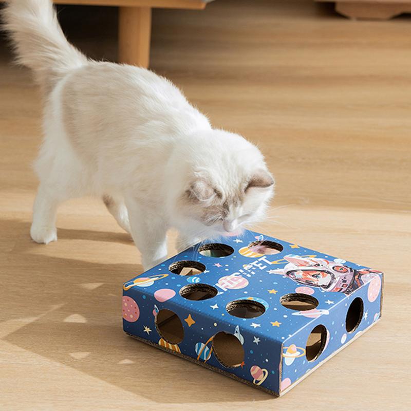 Katzenpuzzlebox Intelligenter Katzenkratzer Elektrisches Katzenspielzeug mit Feder Whack-a-Mole Interaktives Katzenspielzeug Kätzchenspielzeug für Wohnungskatzen