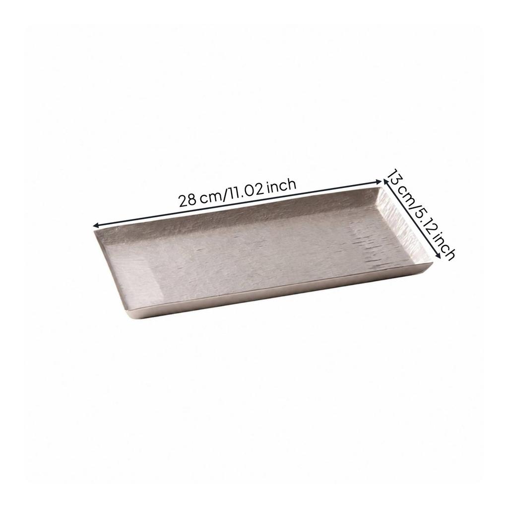 Hammered Rectangular Tray Low-Height Metal Silver-Tone for Dresser