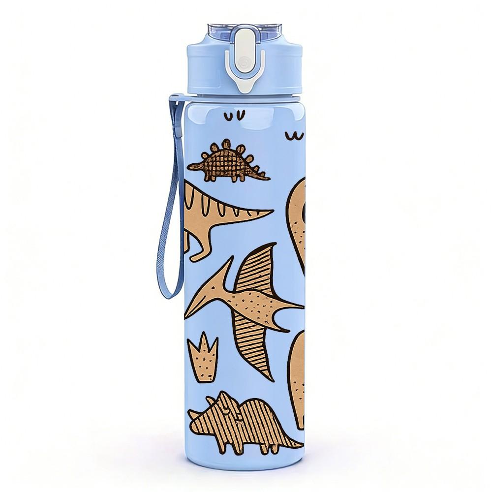 1PC Multiple Dinosaur Fossil Sketch Print 750ml Color Plastic Sports Water Bottle Leakproof Flip Straw Lid Suitable for Sports Office Home Use