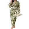 Autumn V-neck Printed Long Sleeve Dress Elegant Women's Colorblocking Plus Size Dress