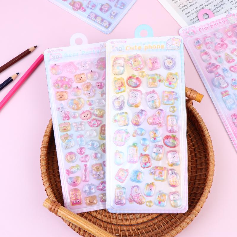 2/4Pcs Cute 3D Embossed Stickers For Scrapbooking Craft Supplies Diy Phone Case Decoration