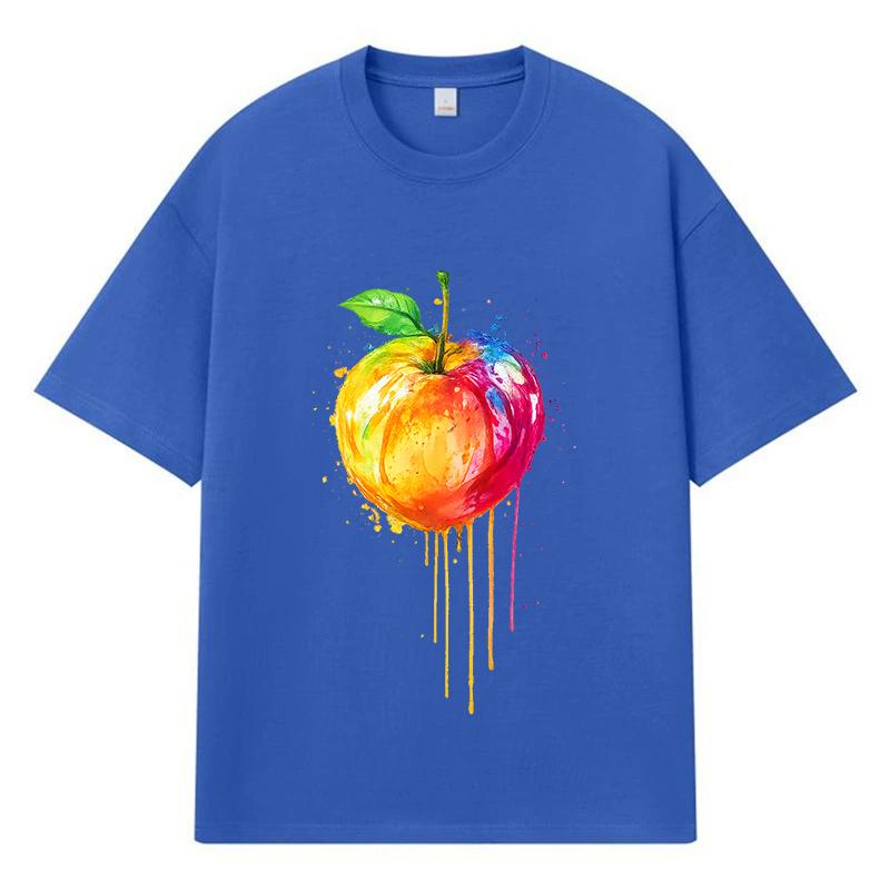 2026 Apple Pattern Streetwear Y2k Harajuku Men Women Clothes 100% Cotton T Shirt Casual Oversized Summer Men T-shirt
