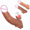 Reusable Penis Extender Enlargement Sleeve with Vibrator Cock Ring Enlarger Delay Vibrating Condom Adult Sex Toys for Women Men