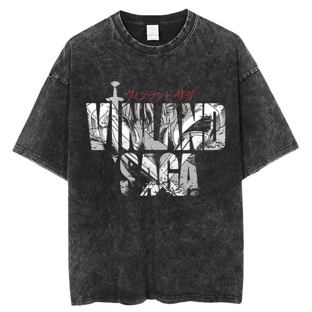 Vinland Saga Manga T Shirt For Men Women Tshirt Washed Cotton Tshirt Clothing Summer Short Sleeve Oneck Tees Streetwear Top