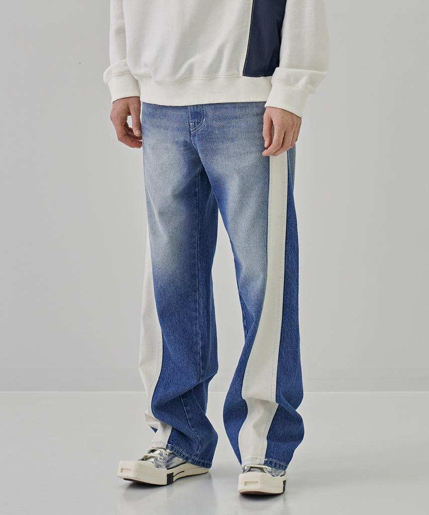 DEMADEN Side Leather Line Wide Pants Blue