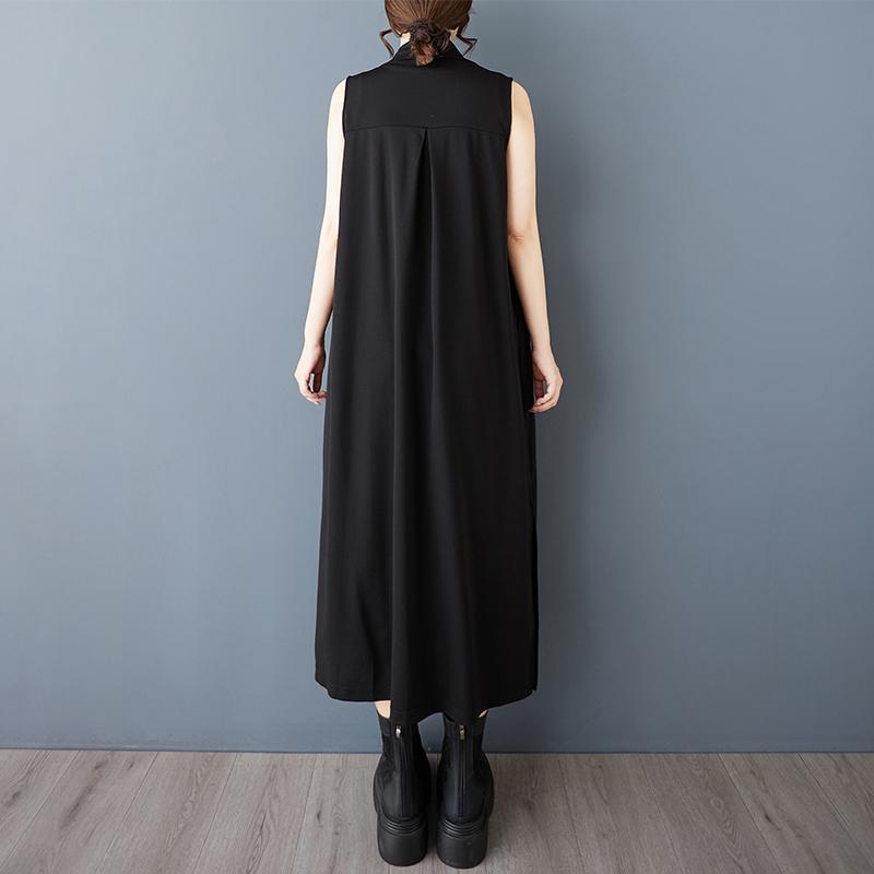 Palton lung casual vintage negru din bumbac fără mâneci plus size pentru femei, îmbrăcăminte exterioară de toamnă, vară, primăvară