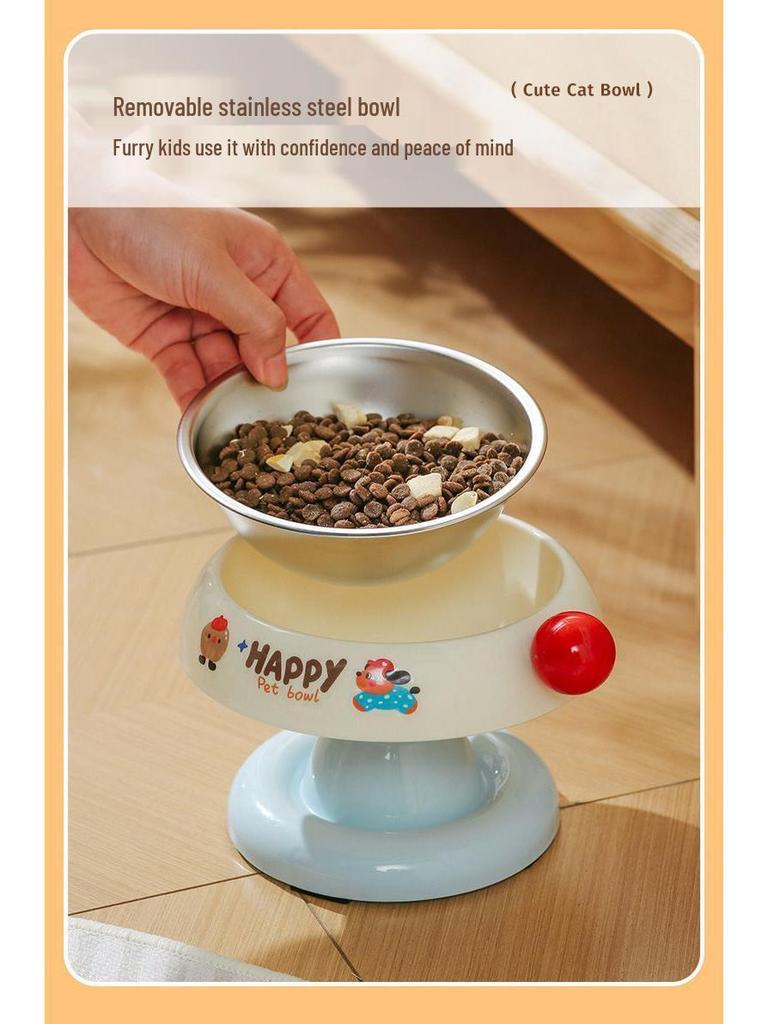 Anti-Blackening High-Leg Stainless Steel Cat Bowl - Non-Slip, Colorful Design