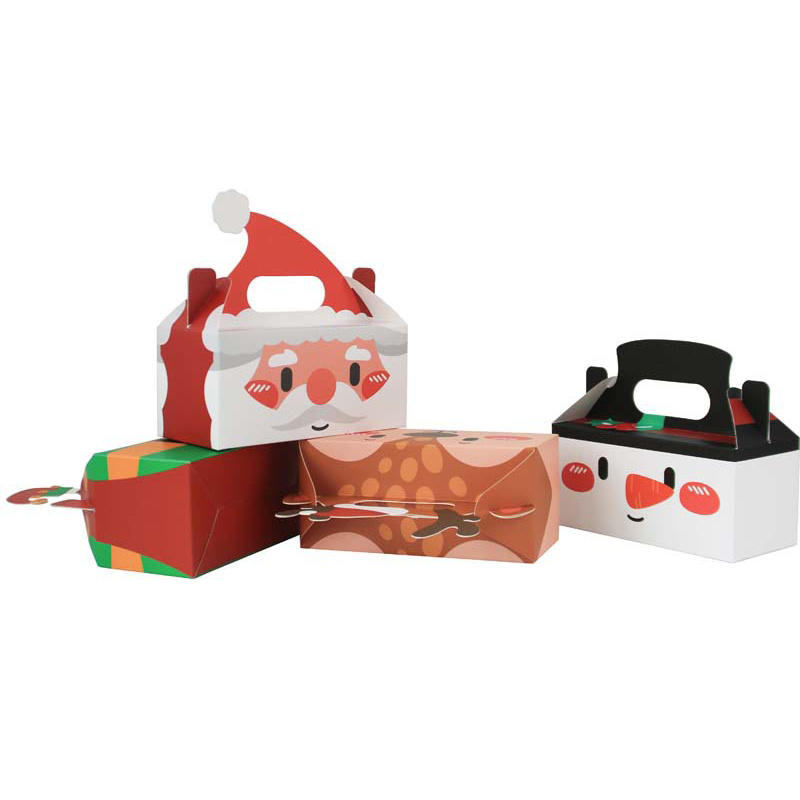 4PCS Foldable Christmas Treat Boxes Mini Cute Santa Cardboard Present Candy Cookie Boxes with Handles Holiday Party Favor