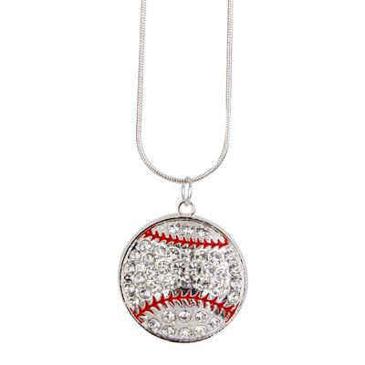 Legierung Diamante Dome Baseball 3D Ball Anhänger Halskette Silber und Rot