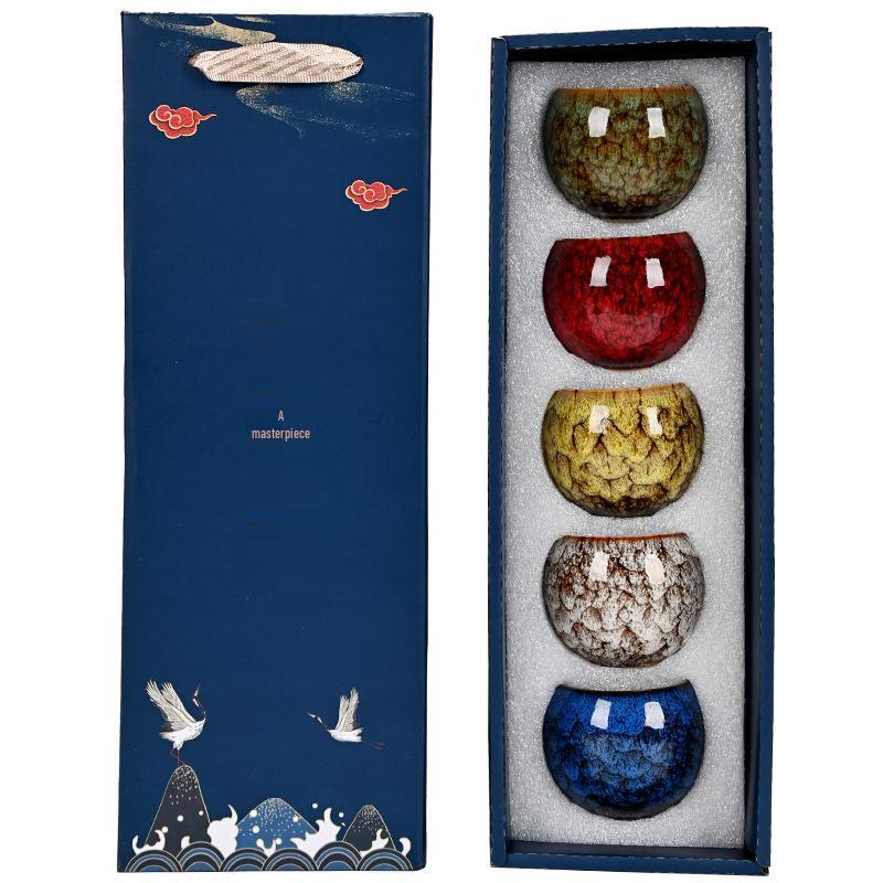 Kiln-fired Five Elements Teacup Gift Set - Chinese Trend Ceramic Tea Tasting Cups