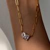 Exquisite Square&Waterdrop Cubic Zirconia Paper Clip Link Chain Necklace Fashion Stainless Steel Necklace for Women Jewelry