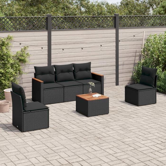 VidaXL Garden Lounge Set with Cushions 6 Pcs, Patio Sofas, Patio Furniture Set, Outdoor Furniture, Black 3258254