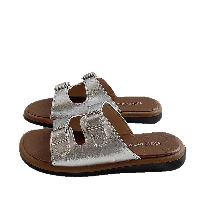 Flat-bottomed French Small Cool Slippers Women's Shoes 2025 New Summer Belt Buckle Fashion Outer Wear Soft-soled Beach Sandals