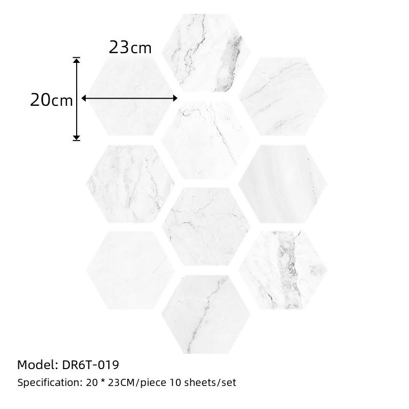 50Pcs Grey and White Marble Wood Bohemian Peel and Stick Self-Adhesive Hexagon Tile Stickers for Home Cabinet Kitchen Living Room Wall