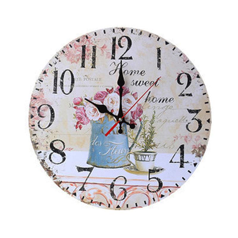 30CM Silent Wall Clock,Vintage Pattern Wooden Cardboard Wall Clock, European Retro Clock for Chic Home Office Cafe Decor