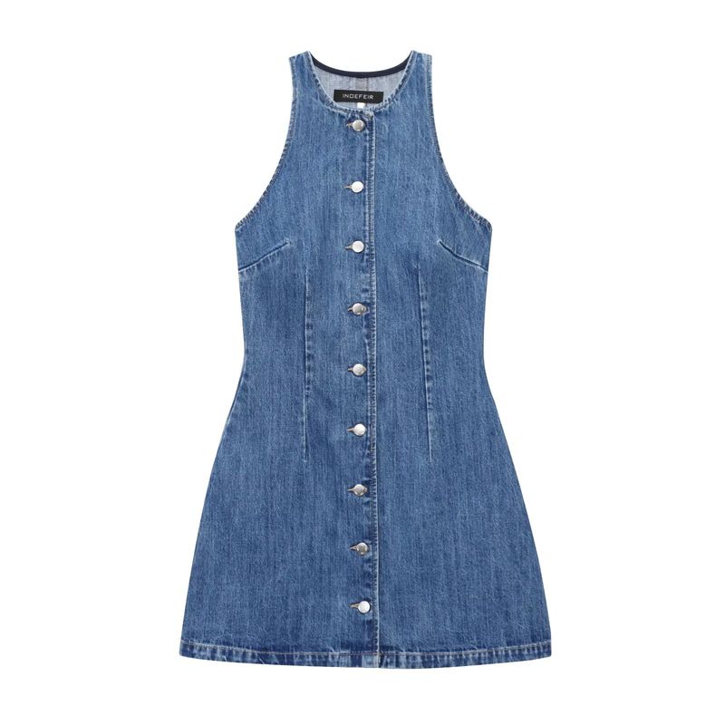 

Zbzr Spring New Women clothes Western Style Fashion Temperament Denim round Neck Sleeveless Short Dress 6147092 Blue S